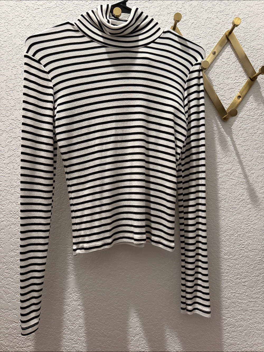 Zara Black & White Striped Turtleneck Long-Sleeve Top